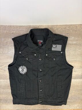 WT02 New York Black Utility Denim Vest Men’s Large Streetwear Patch Vest